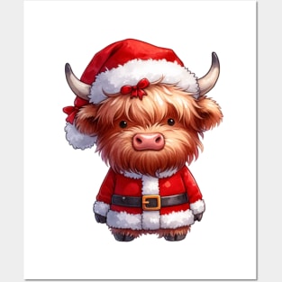 cute christmas highland cow Posters and Art